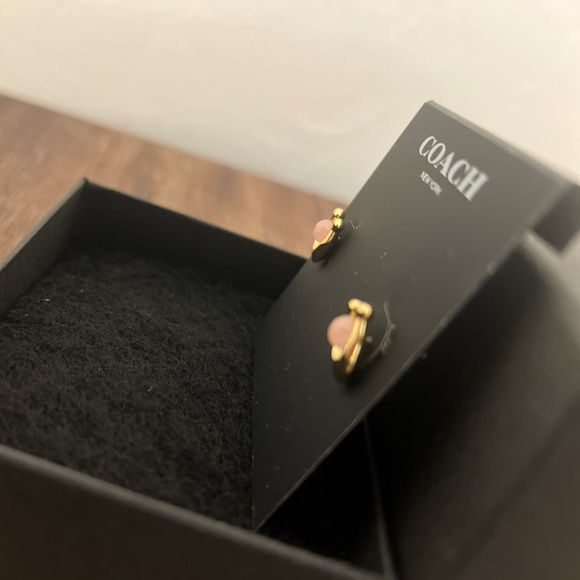 NWT Coach earrings. Gold C with a light pink/peach accent. - Picture 4 of 4